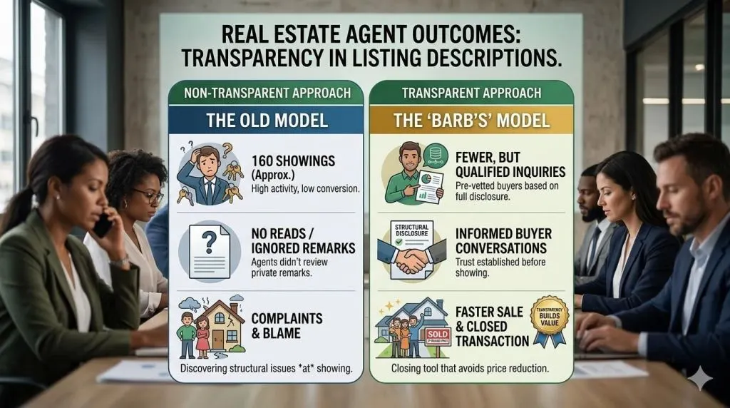 a comparison table showing the outcomes of non-transparent and transparent listing descriptions