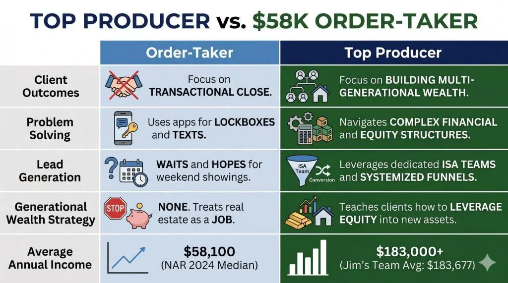 Comparison table showing differences between top-producing real estate agents and average agents