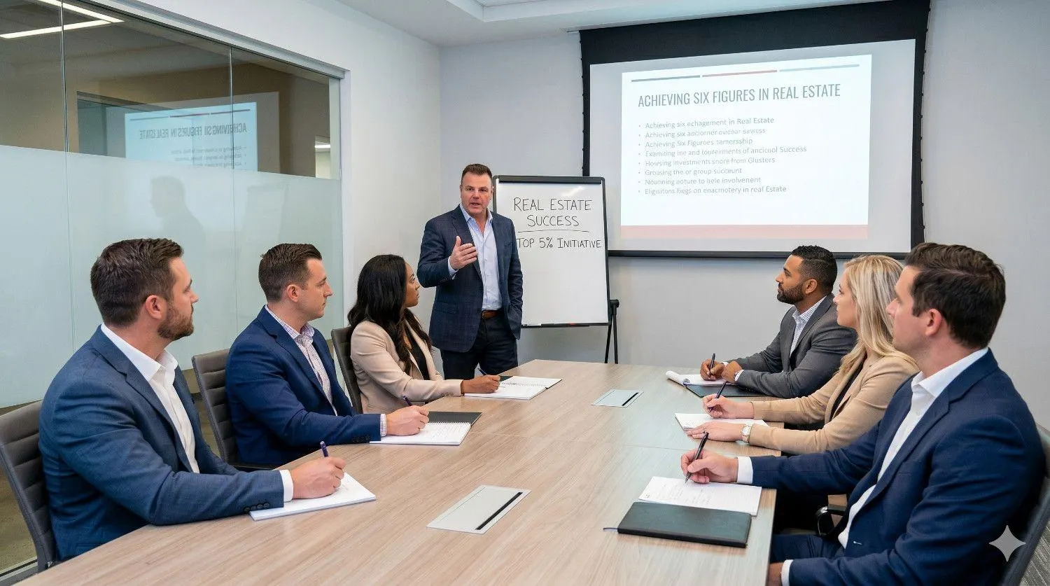 Jim Bottrell is presenting a real estate training seminar to agents in a conference room