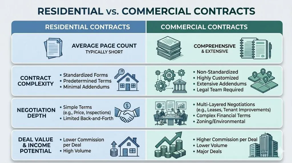 a chart comparing residential and commercial real estate contracts
