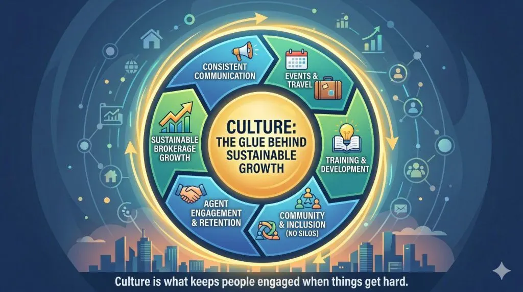 an infographic diagram of a culture flywheel for real estate brokerages