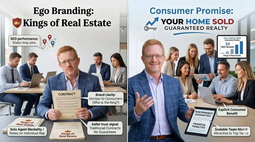 side-by-side comparison showing the contrast between an ego-based brand and a consumer-centric real estate model
