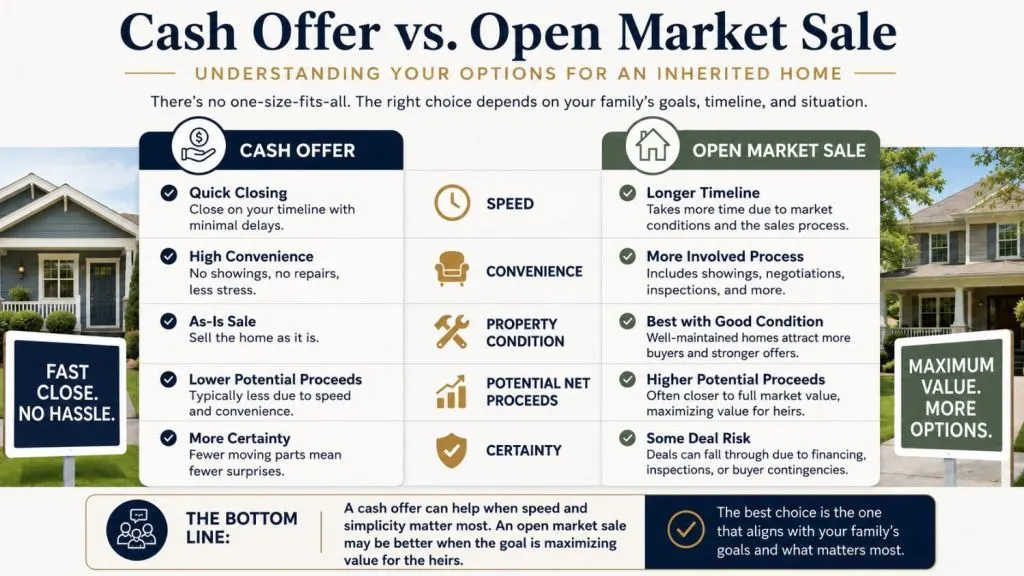 cash offer and open-market sale options for an inherited home