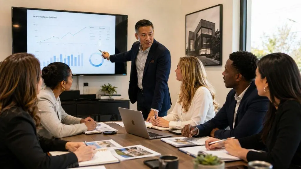real estate coach mentoring agents during a professional training session
