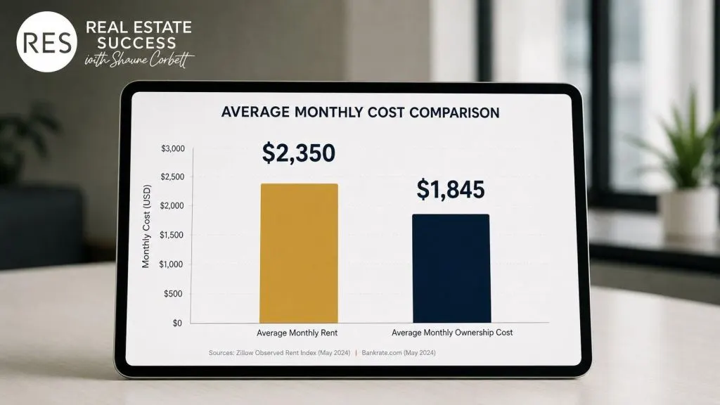 Rent versus own cost comparison chart for real estate marketing.